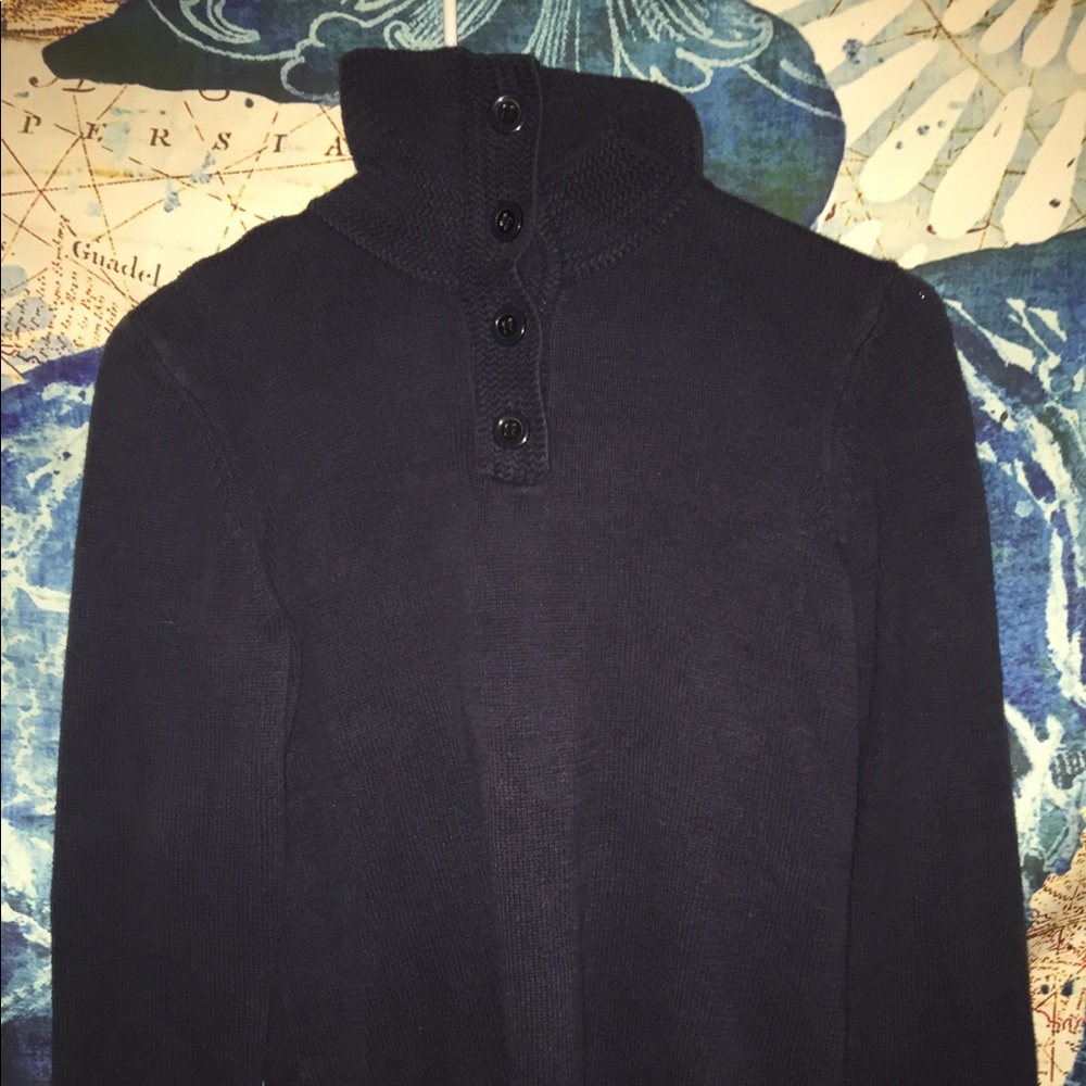navy blue half button sweater